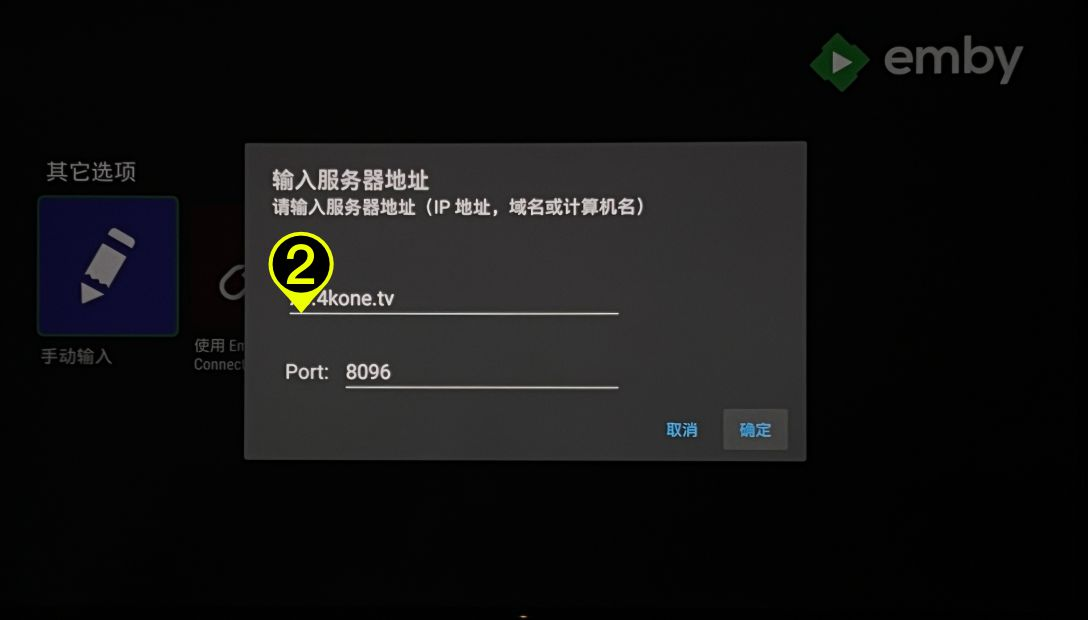 Entering an Emby server manually