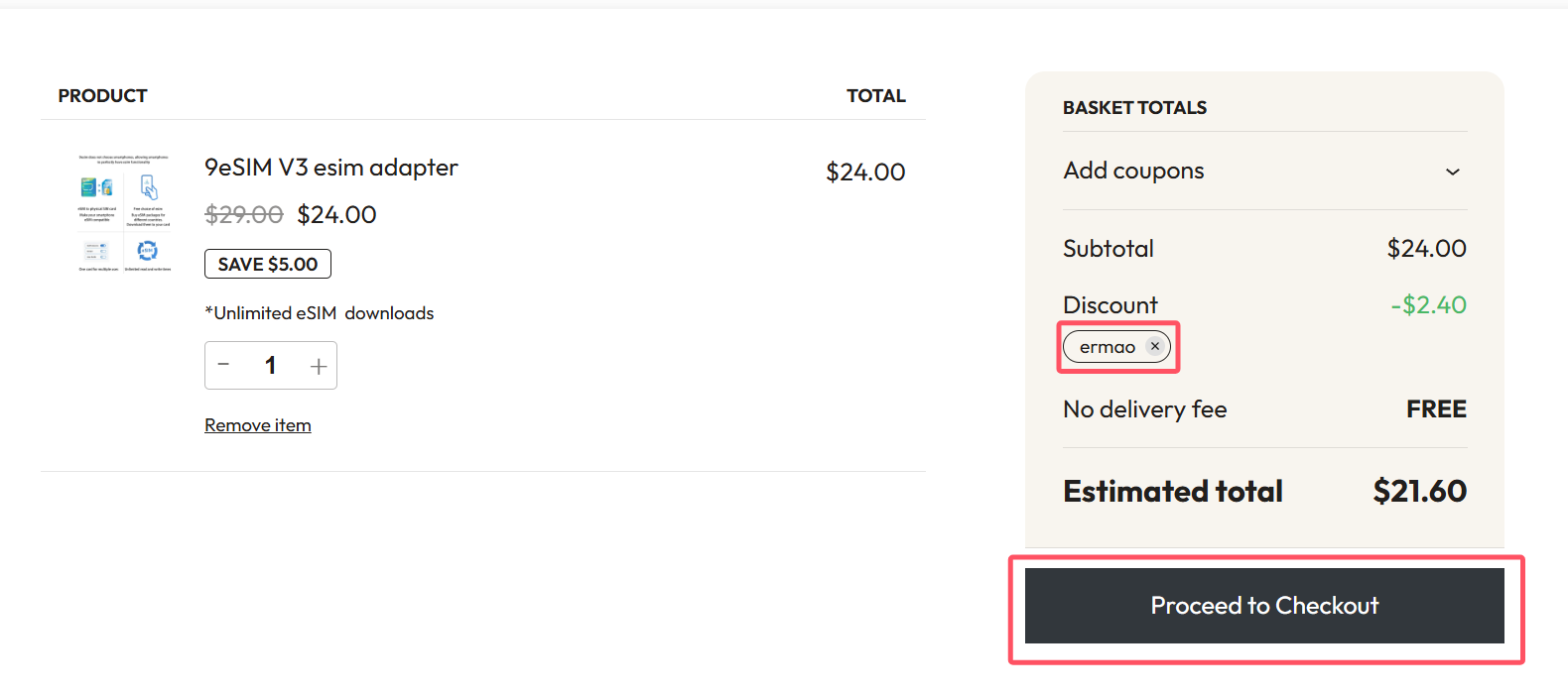 9esim Proceed to checkout